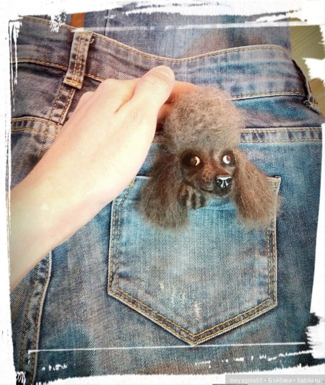 Мини пудель и брошь — Валяные игрушки из шерсти: сухое валяние