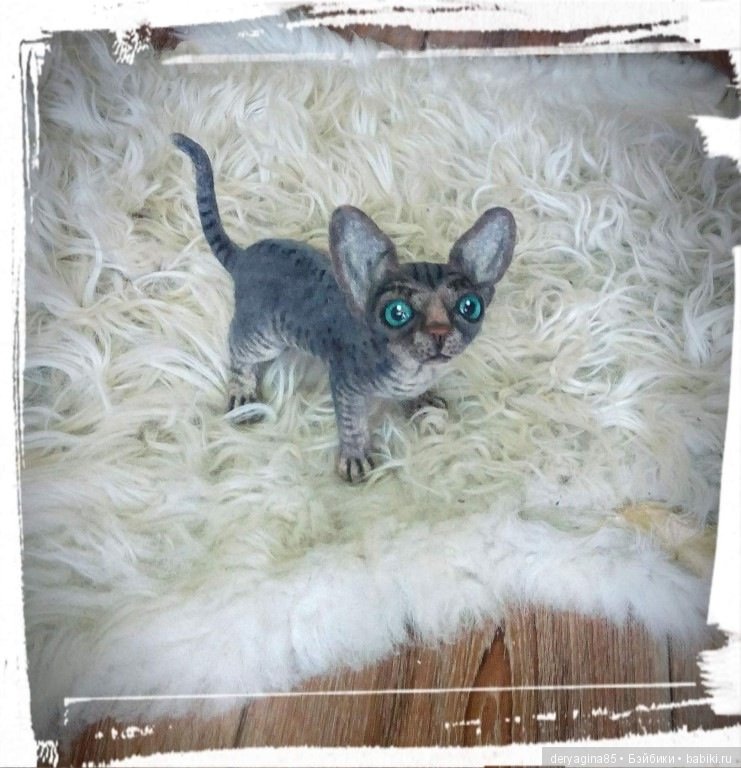 Котёнок породы сфинкс — Валяные игрушки из шерсти: сухое валяние (фото 9)