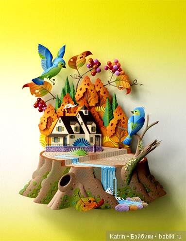 Уникальные картины в технике Бумагопластика от Hideharu Naitoh