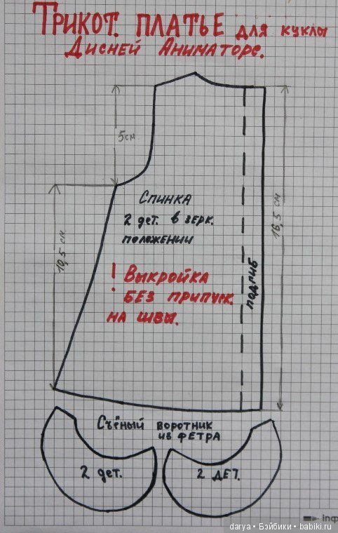 Выкройка черного трикотажного платья для кукол Дисней Аниматорс от Марины Быковой (фото 2)
