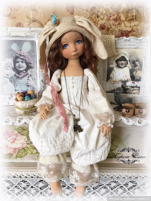 Пасхальная малышка, коллекционная текстильная кукла (фото 4)