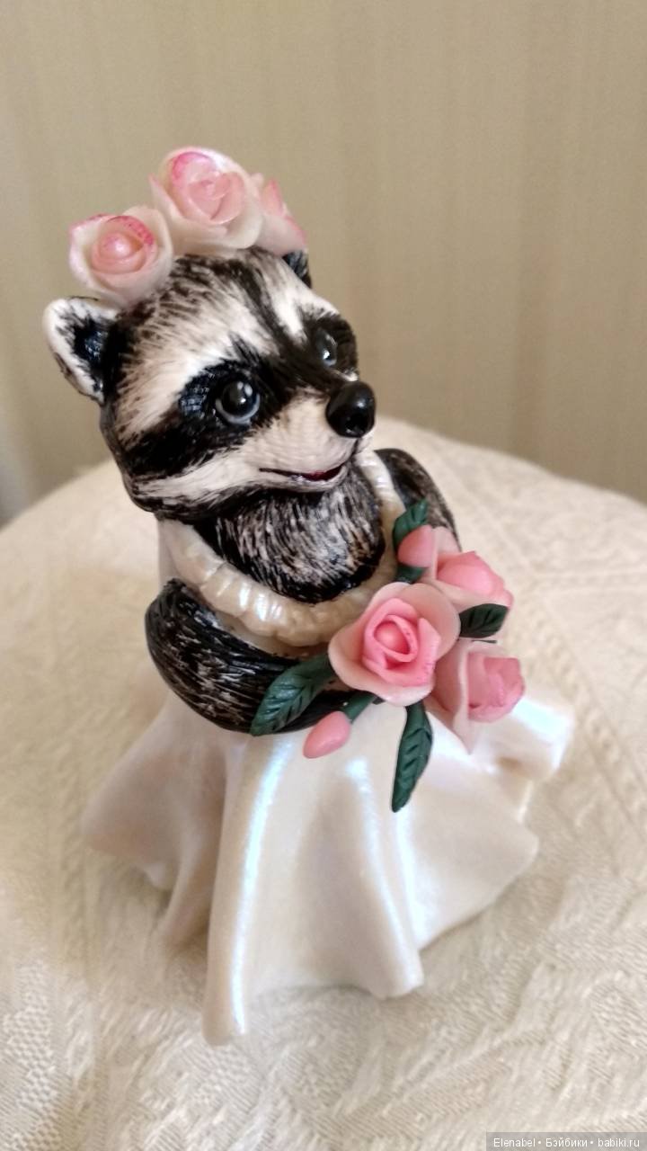 Енотики-жених и невеста — Лепка авторских игрушек и папье (фото 6)