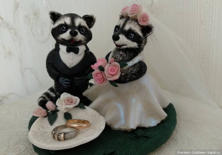 Енотики-жених и невеста — Лепка авторских игрушек и папье (фото 3)