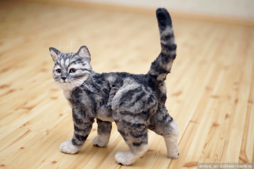 Полосатый котенок — Игрушки в смешанной технике (мех и глина): Арт (фото 7)