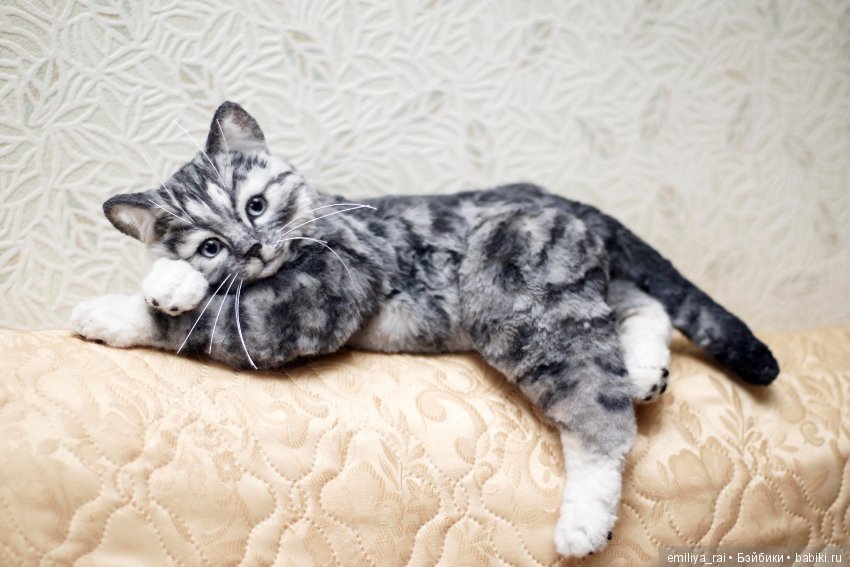 Полосатый котенок — Игрушки в смешанной технике (мех и глина): Арт (фото 6)