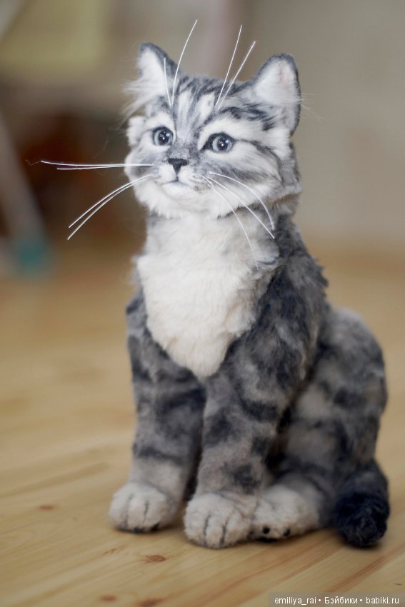 Полосатый котенок — Игрушки в смешанной технике (мех и глина): Арт (фото 2)