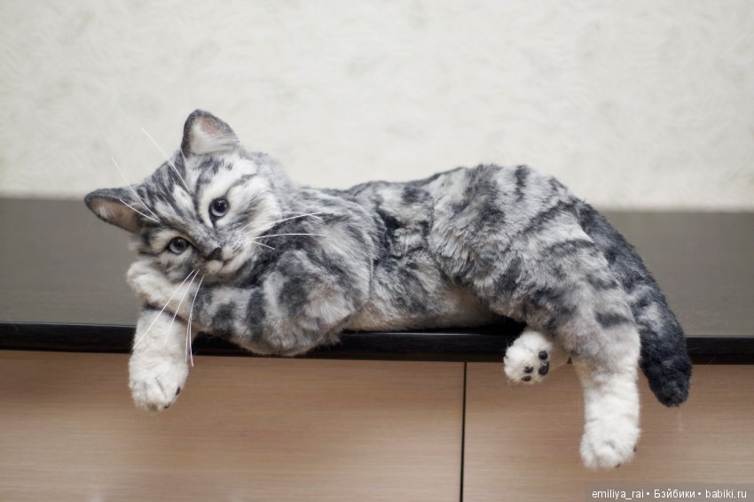 Полосатый котенок — Игрушки в смешанной технике (мех и глина): Арт (фото 8)