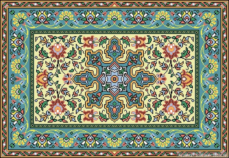 Почти персидский, но в миниатюре! Вышитый ковер для коллекционного кукольного дома