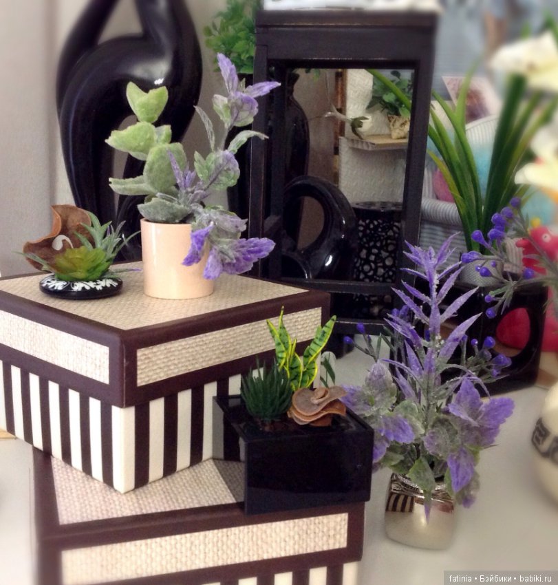 Растения, снова комнатные растения и цветы для кукольного интерьера