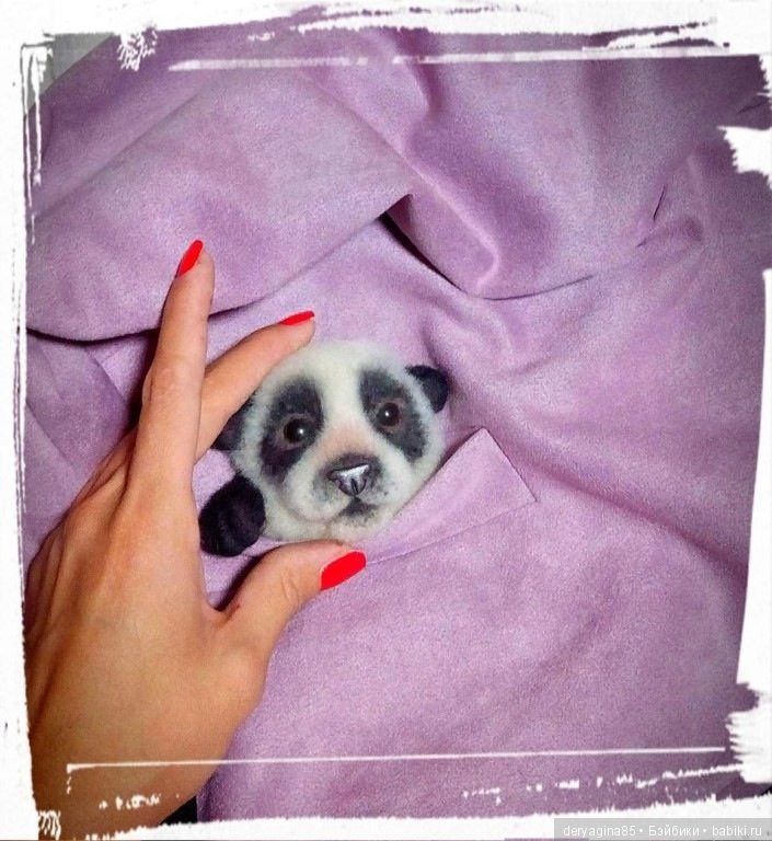 Брошь Панда — Валяные игрушки из шерсти: сухое валяние