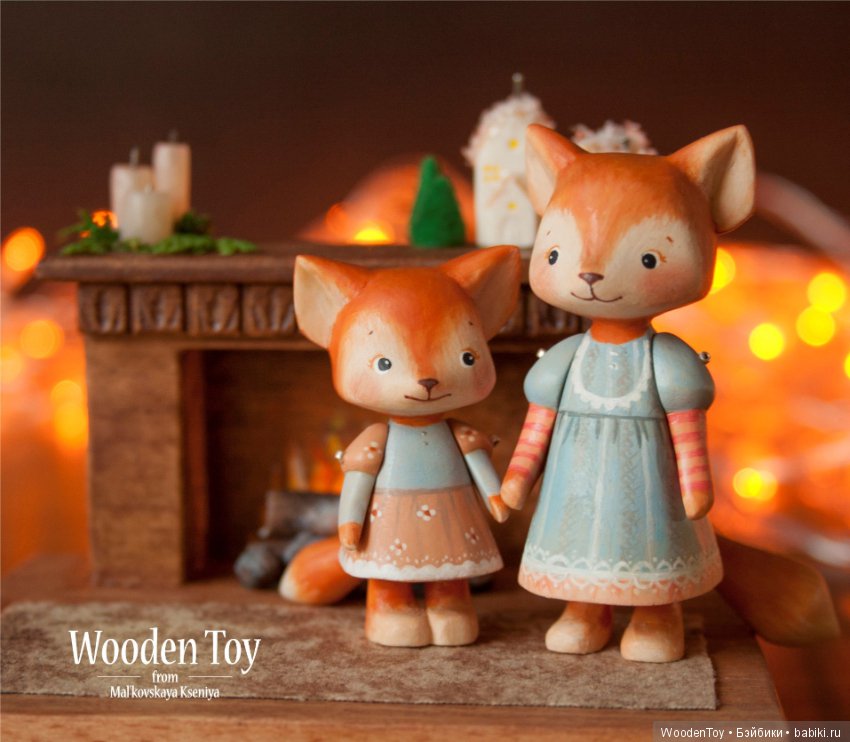 Мама и дочка (деревянные лисички) (фото 2)