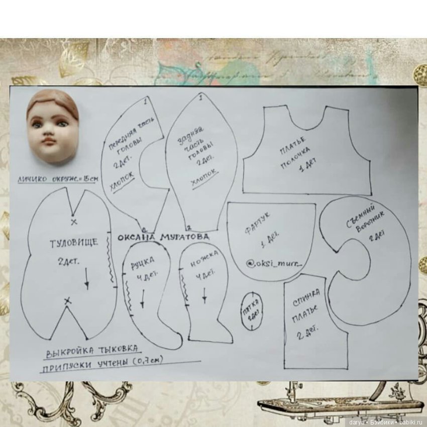 Выкройка Тедди Долл Тыковка от Оксаны Муратовой