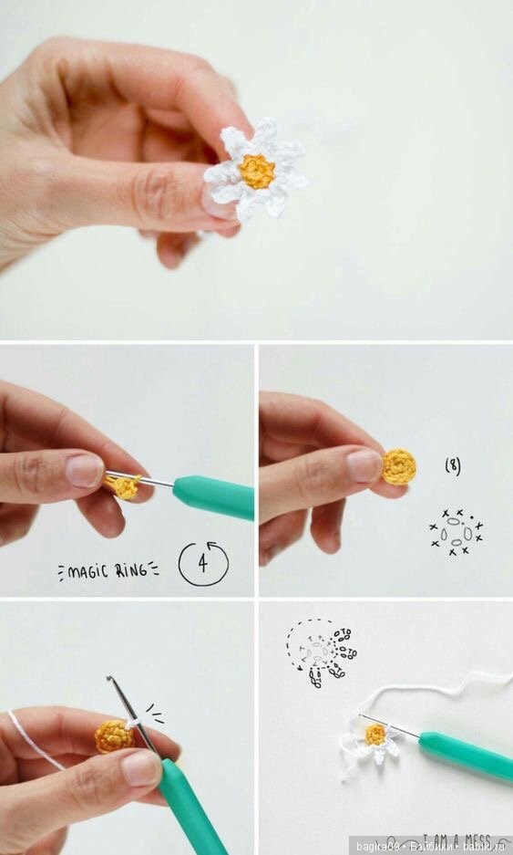 Схемы цветов + кольцо амигуруми