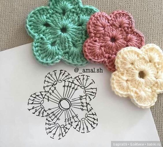 Схемы цветов + кольцо амигуруми
