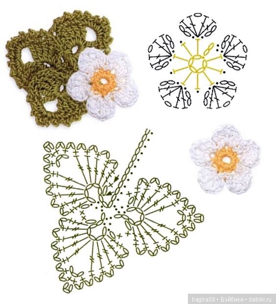 Схемы цветов + кольцо амигуруми