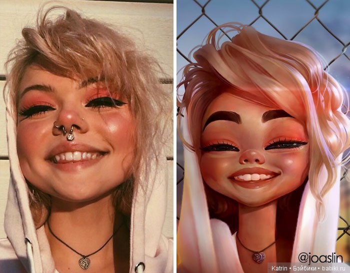 JoAsLiN рисует портреты людей в стиле популярных мультипликационных студий Дисней и Пиксар