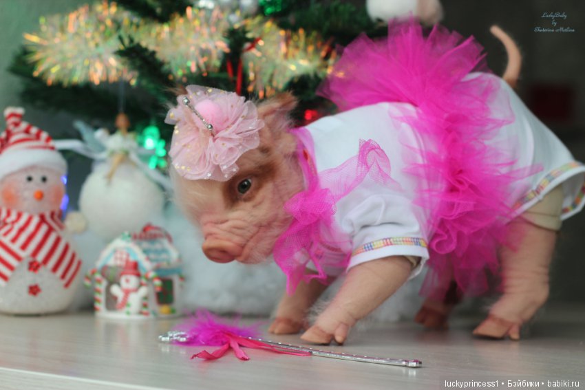 Мисс Piggy Queen. Свинка реборн из молда Thistle by Cindy Musgrove (фото 5)