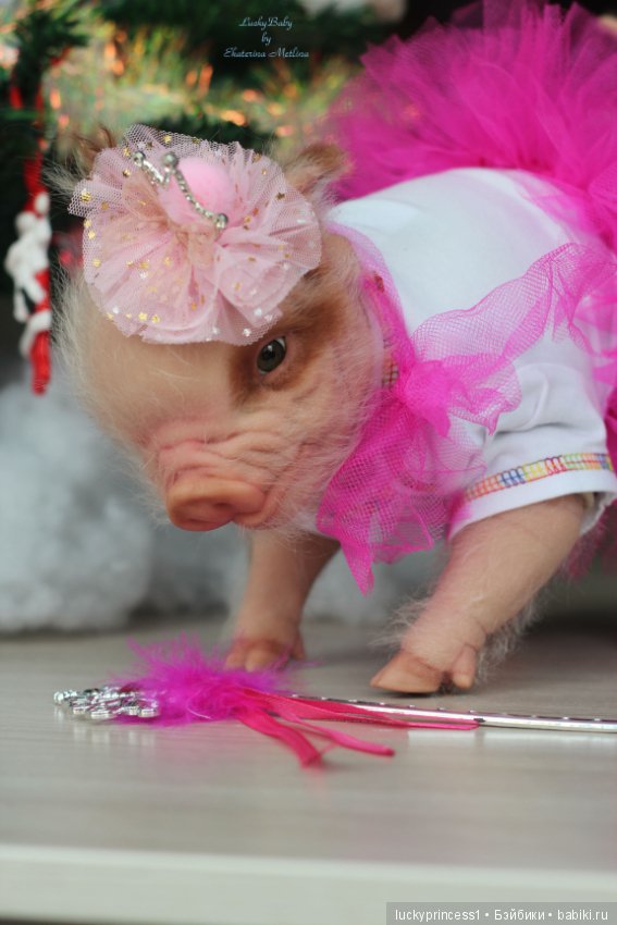 Мисс Piggy Queen. Свинка реборн из молда Thistle by Cindy Musgrove (фото 6)