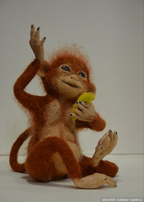 Обезьяна. Игрушка в технике сухое валяние