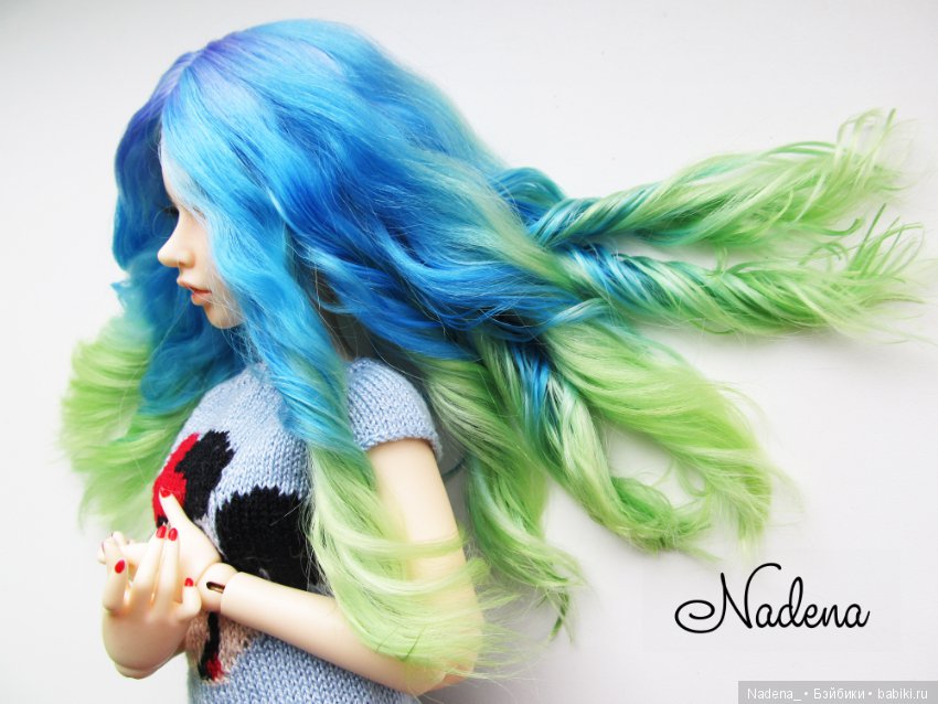 Голубо-зелёный парик — Одежда и обувь для кукол BJD (БЖД): 1/3 (фото 3)