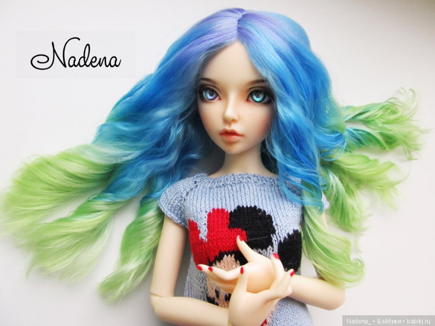 Голубо-зелёный парик — Одежда и обувь для кукол BJD (БЖД): 1/3
