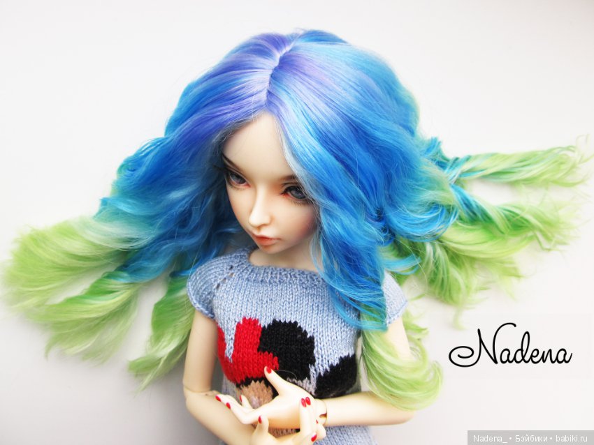Голубо-зелёный парик — Одежда и обувь для кукол BJD (БЖД): 1/3 (фото 5)