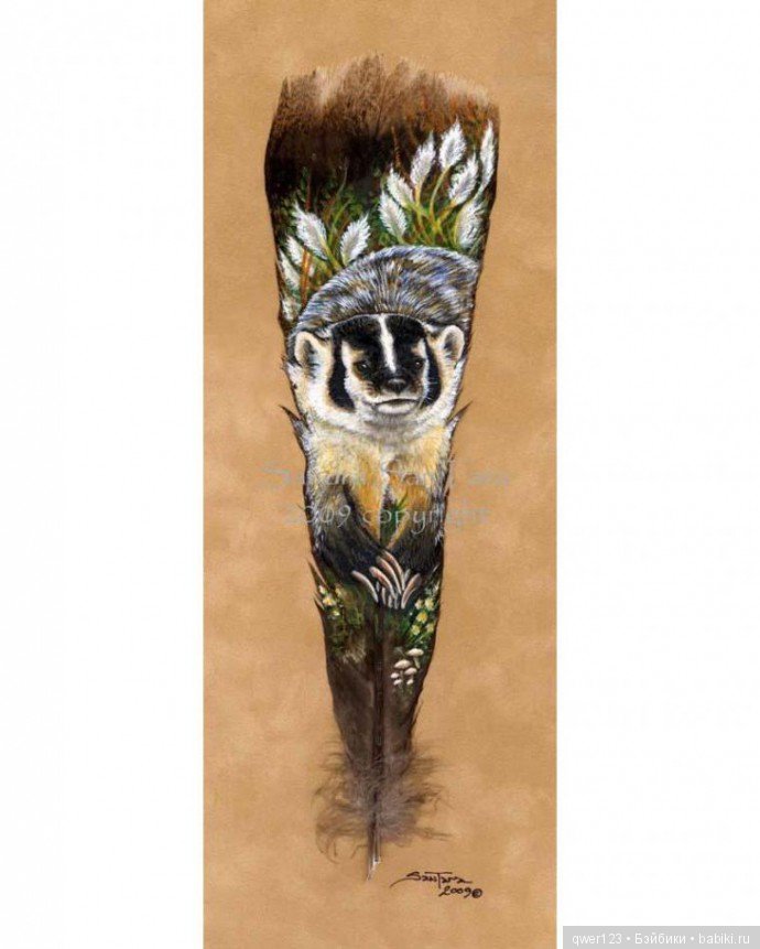 Удивительная роспись на перьях от Sandra San Tara (США)