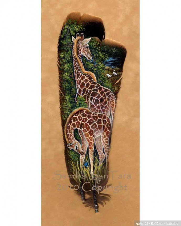 Удивительная роспись на перьях от Sandra San Tara (США)