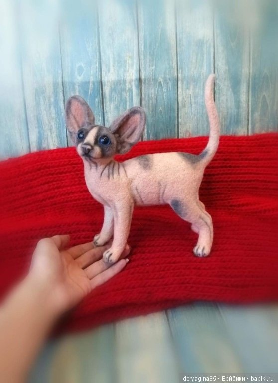 Котёнок сфинкса — Валяные игрушки из шерсти: сухое валяние (фото 5)