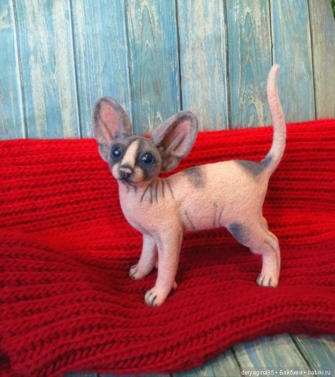 Котёнок сфинкса — Валяные игрушки из шерсти: сухое валяние (фото 10)