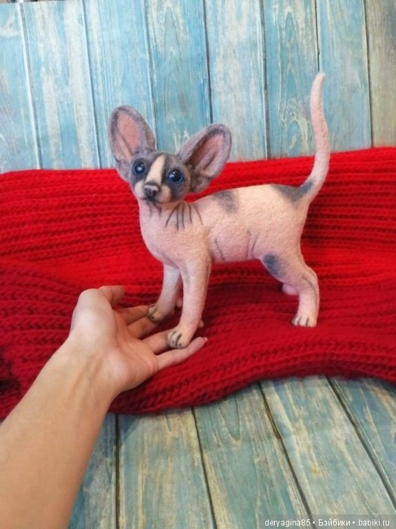 Котёнок сфинкса — Валяные игрушки из шерсти: сухое валяние (фото 9)