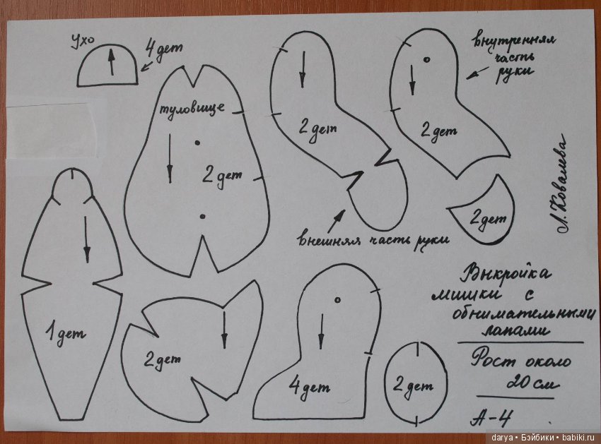 Выкройка мишки-тедди с обнимательными лапами, автор Лариса Ковалёва (фото 3)