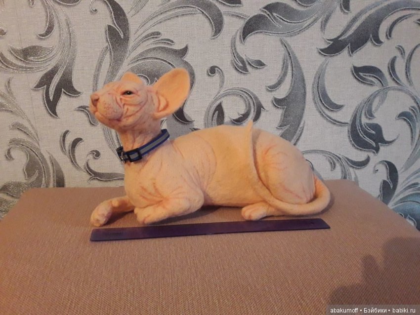 Котик сфинкс — Валяные игрушки из шерсти: сухое валяние (фото 7)