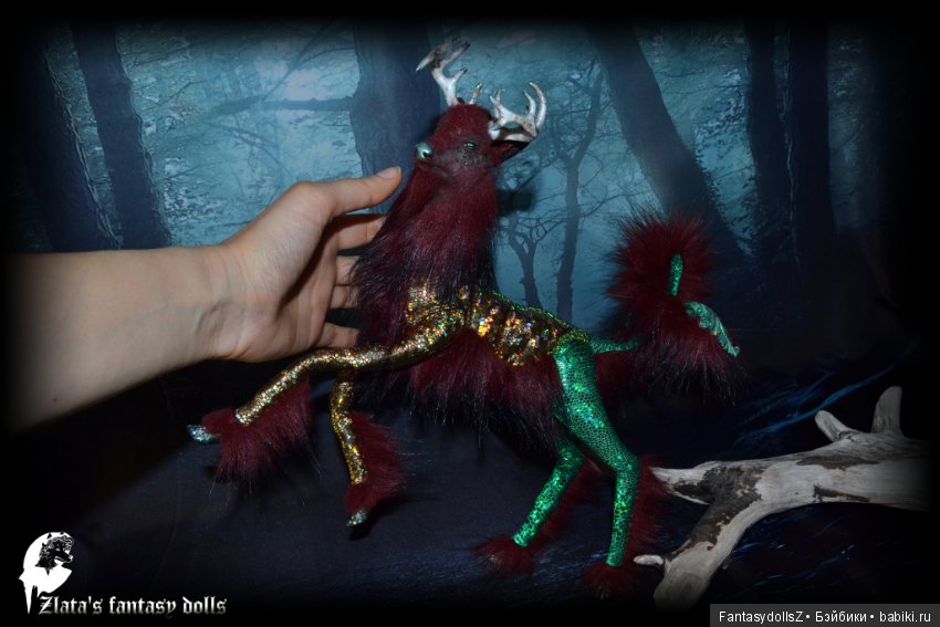 Волшебный олень, авторская подвижная мягкая скульптура