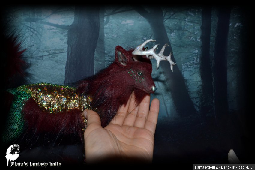 Волшебный олень, авторская подвижная мягкая скульптура