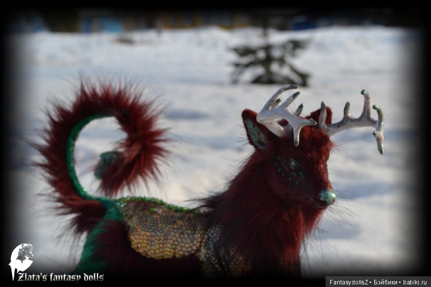 Волшебный олень, авторская подвижная мягкая скульптура