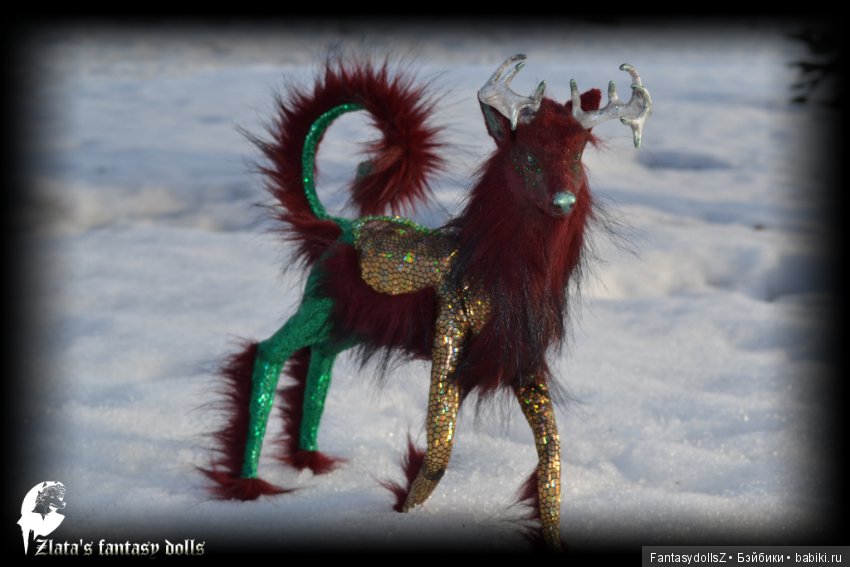 Волшебный олень, авторская подвижная мягкая скульптура
