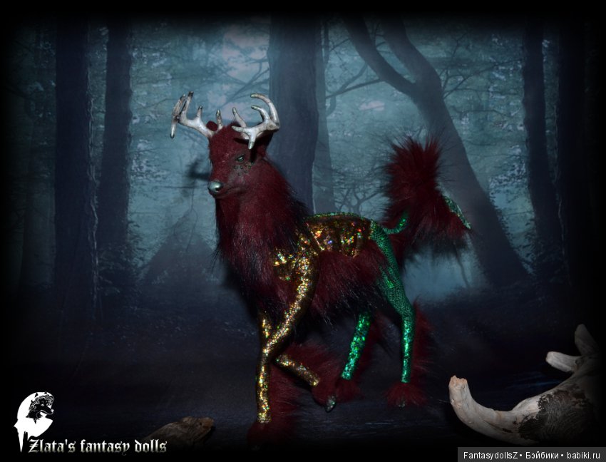 Волшебный олень, авторская подвижная мягкая скульптура