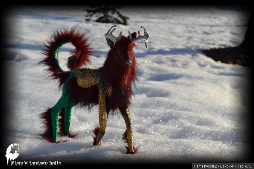 Волшебный олень, авторская подвижная мягкая скульптура