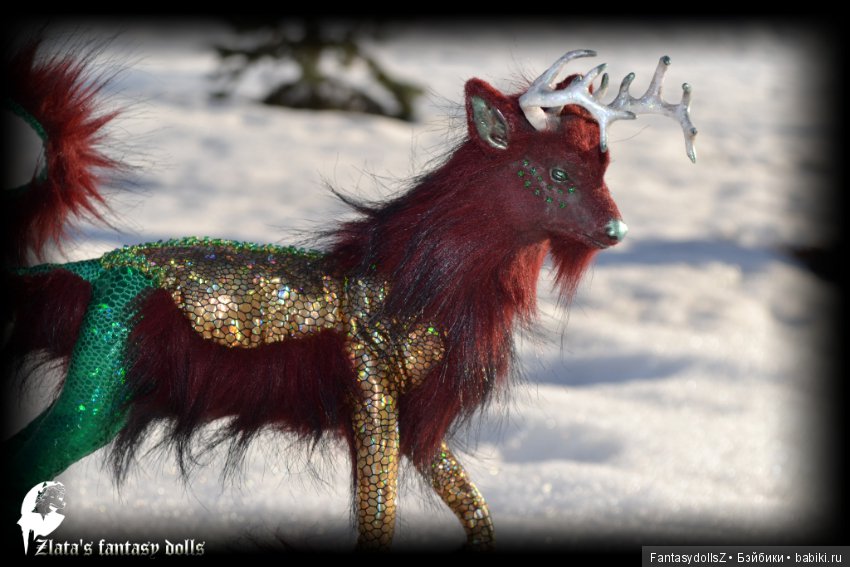 Волшебный олень, авторская подвижная мягкая скульптура