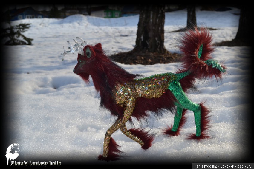 Волшебный олень, авторская подвижная мягкая скульптура