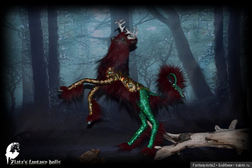 Волшебный олень, авторская подвижная мягкая скульптура