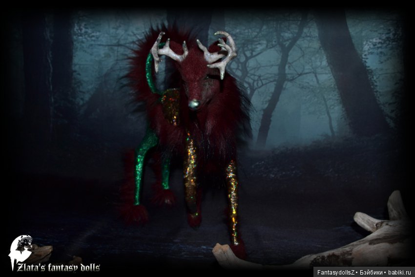 Волшебный олень, авторская подвижная мягкая скульптура