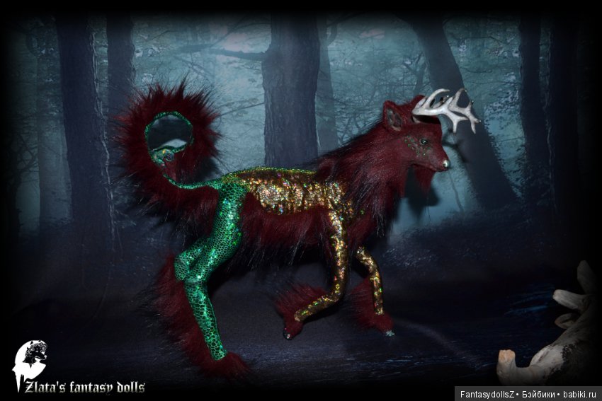 Волшебный олень, авторская подвижная мягкая скульптура