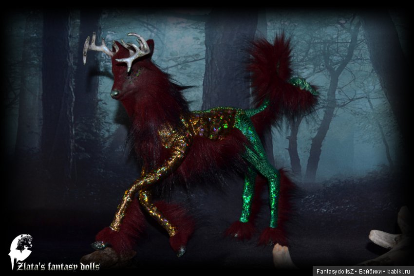 Волшебный олень, авторская подвижная мягкая скульптура