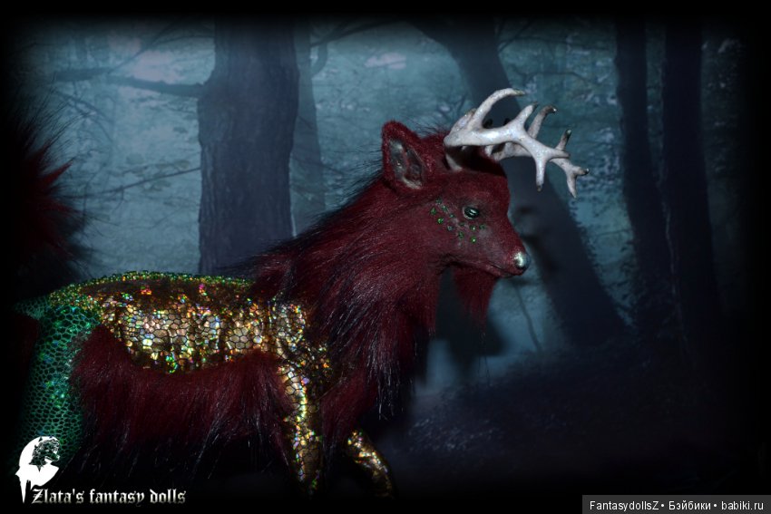 Волшебный олень, авторская подвижная мягкая скульптура