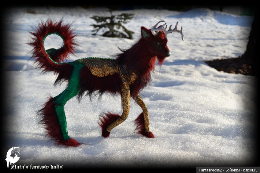 Волшебный олень, авторская подвижная мягкая скульптура