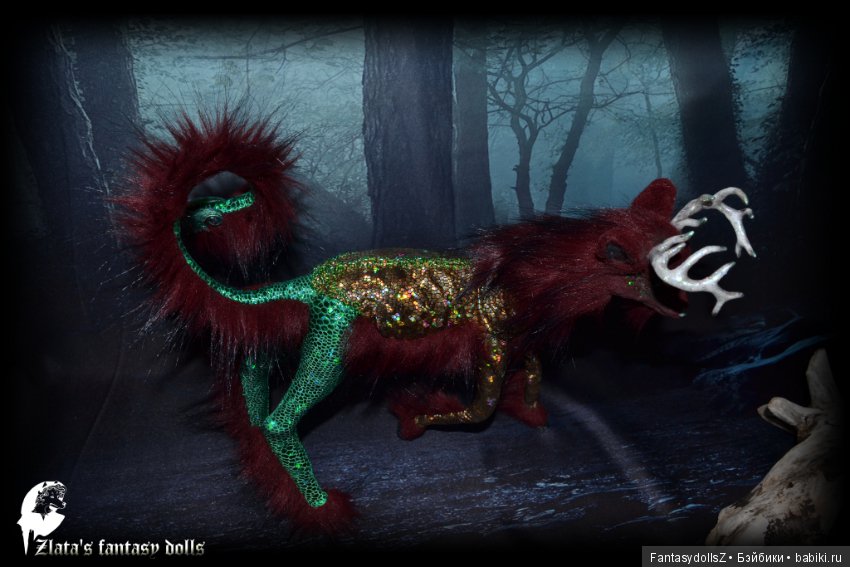 Волшебный олень, авторская подвижная мягкая скульптура