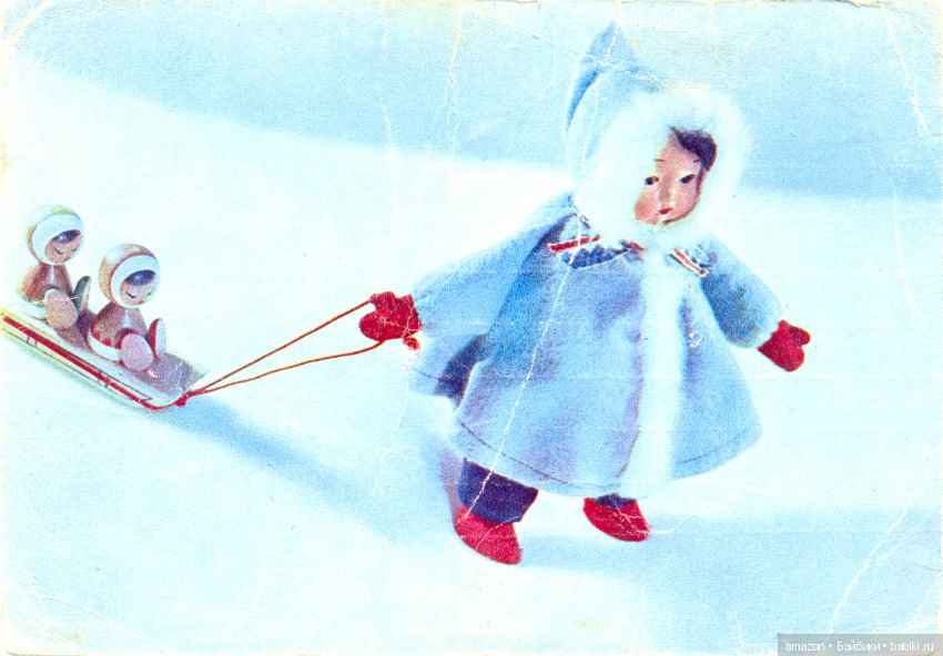 Новогодние ретро-открытки с куклами