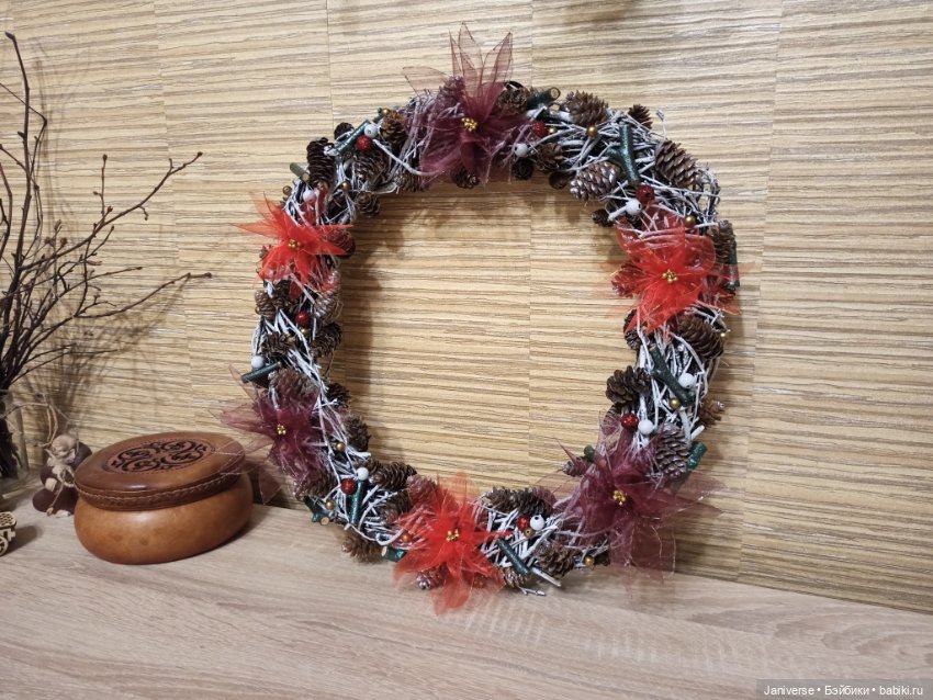 Рождественский веночек и мягкие ёлочные украшения в детский сад